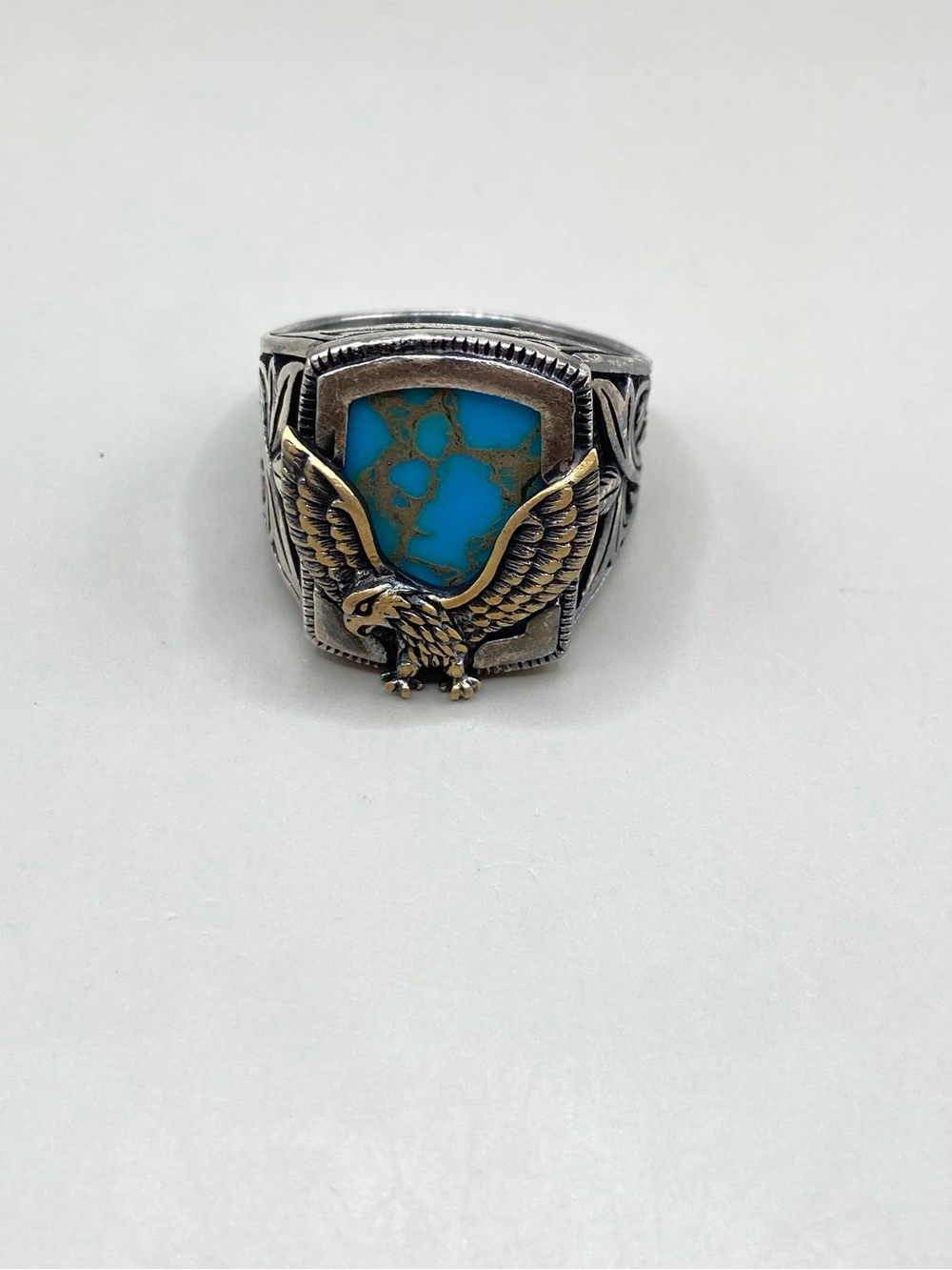 Sterling Silver Mens' Turquoise Eagle Ring - Picture 3 of 11